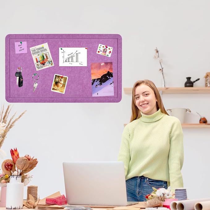 Vuzvuv 28"x16" Purple Large Vision Cork Bulletin Board for Wall Office | Compact Soft Felt Pin Board, 28x16in Large Size, Multi-Color, Home/Office Use, Full Kit with Pins, Strong Adhesive