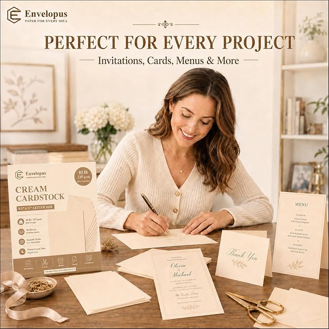 Cream Cardstock Paper 8.5 x 11, 85Lb Heavyweight Card Stock Cream | Cardstock Printer Paper 8.5 x 11, 30 Sheets, Smooth Matte Finish. Ivory Cardstock for Invitations, Crafts and Card Making.