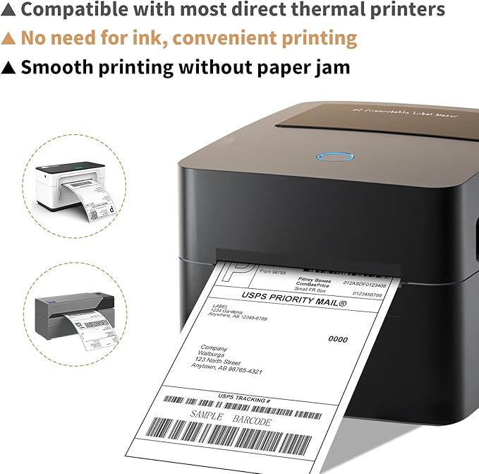 4" x 6" Direct Thermal Labels, Fanfold Shipping Package Tags, Perforated White Mailing Labels, Commercial Grade, Compatible with Rollo, MUNBYN Printers, 8000PCS