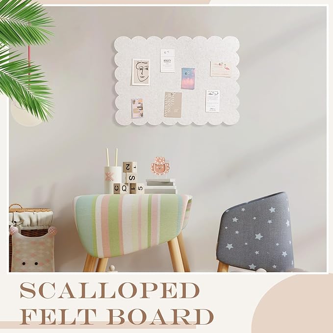 Mooliwe Scalloped Felt Bulletin Cork Board Foldable Camel 24 * 18 Inch | 2' x 1.5' Trifold, Self Adhesive, Picture Vision Board, Cork Alternative for Wall, Pin Bulletin Decorative for Office Bedroom