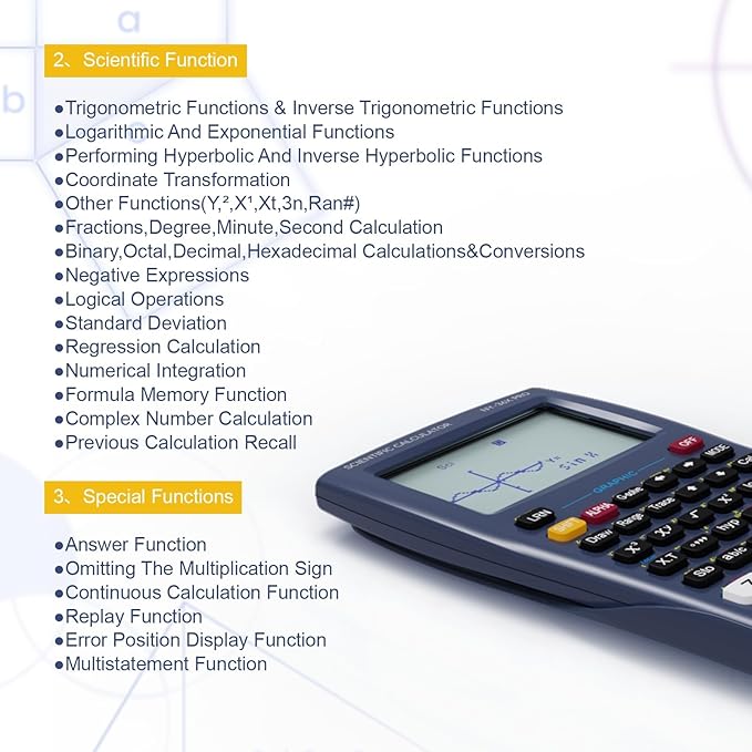 Scientific Calculators with Graphing Function, NEWYES 36X Pro Graphic Science Calculator 360 Functions for Middle and High School Supplies (Blue)