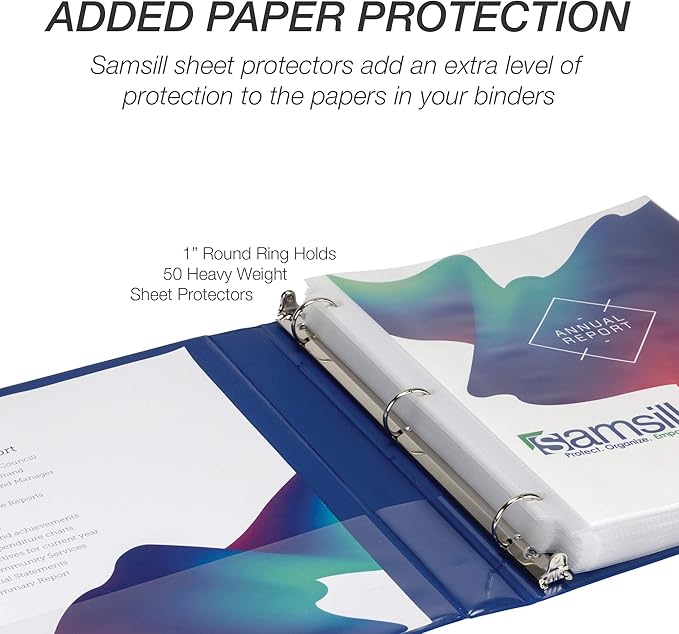Samsill 4 Pack Durable 1 Inch 3 Ring Binders, Round Ring, Clear View Cover for Presentations, Blue