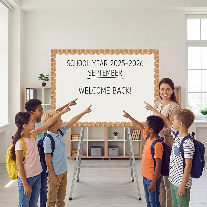 Zonon 65.6 Feet Rattan Bulletin Board Borders Farmhouse Scalloped Border for Bulletin Board Trim Rolled Classroom Decorations for Back to School Classroom Chalkboard Home Office Wall Decor