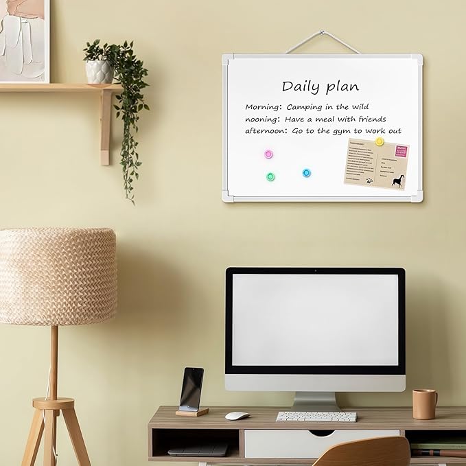 Small Dry Erase Board for Wall, 16" x 12" Double-sided Hanging Whiteboard, Dry Erase White Board with 3 Markers, 4 Magnets and 3 Mini Sticky Notes, Portable Whiteboard for Home, Office, School