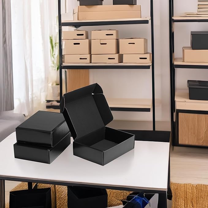 Rempry 6 Pack 7x5x2 Black Shipping Boxes, Small Cardboard Mailer Boxes for Small Business Shipping Packaging