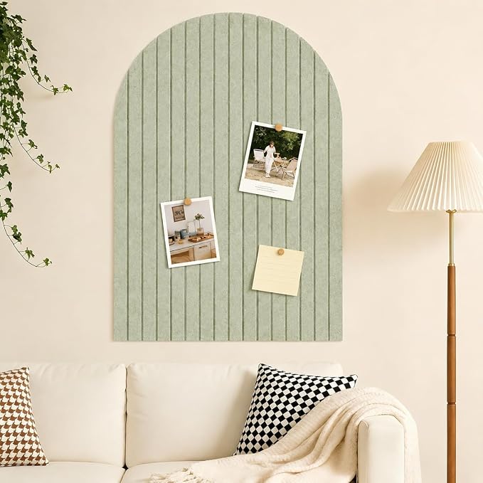 Large Arched Felt Bulletin Board, Sized 36" x 24" for Office & Wall Decor – 6 Customizable Adhesive Tiles with Pins are Perfect to Display Your Photos (Sage Green)