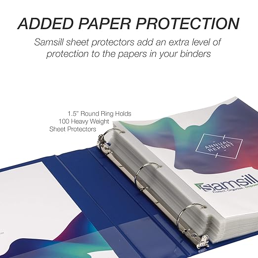 Samsill 1.5 Inch 3 Ring Binder, Economy Round Ring, Clear View Cover, 325 Sheet Capacity - for School, Home, Office - Dark Blue
