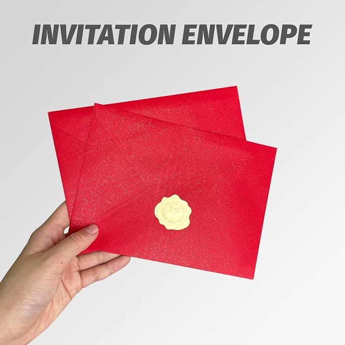 YINUOYOUJIA 50 PCS Pearl Red Envelopes A7,5 x 7 Red Shimmer Envelopes for Invitation,Perfect for Wedding Invitation Cards,Birthday RSVP Invite,Christmas 5.25 x 7.25 inches
