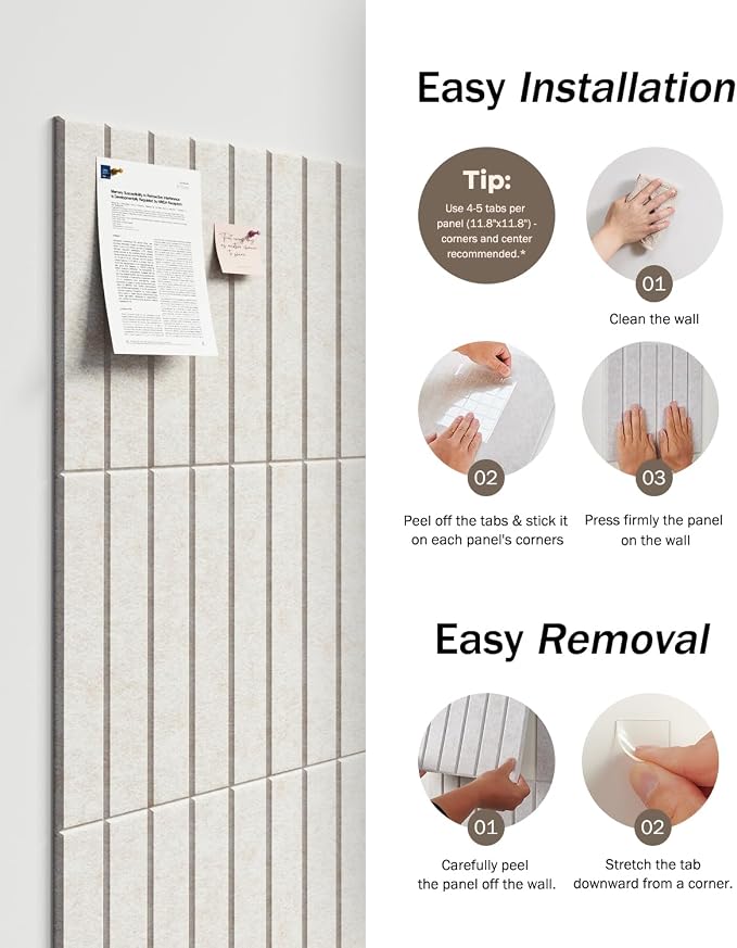 Large Cork Board, 48"X36" Bulletin Board Pin Boards for Wall Grey | 12 Pack Felt Cork Boards for Office Home Decor, Classroom With 60 Safe Removable Adhesive Tabs