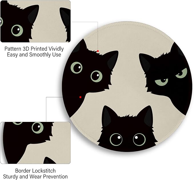 Immaturus Black Cat Mouse Pad, Cute Small Mousepad for Desk Gaming Office | 8.6" x 8.6", Mini Travel, Home Decor Desk Accessories, Non-Slip Base, for Wireless Mouse Laptop Computer Work, Girl Cat Lover