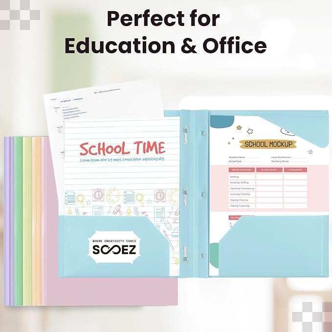 Sooez 6 Pack Folders with Pockets and Prongs, Folders with Writable Label | Heavy Duty 2 Pocket Folder with Brads, Letter Size Prong Folder for School Office, Pastels Color