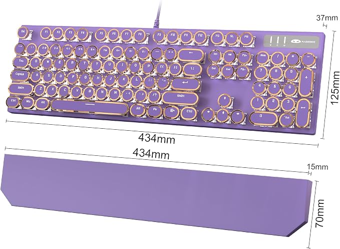 MageGee Typewriter Mechanical Gaming Keyboard, Retro Punk Purple Round Keycaps, 104 Keys LED White Backlit Wired Keyboards for Laptop MAC PC Gamer, with Magnetic Wrist Rest, Blue Switch