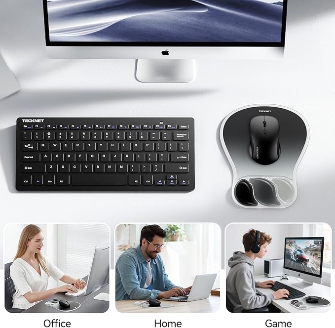 TECKNET Gel Mouse Pad with Wrist Support, Ergonomic Mouse Pad with Gel Wrist Support for Relieve Wrist Pain Comfortably - Non-Slip Base & Waterproof Surface for Office, Gaming, Study Comfort - Gray