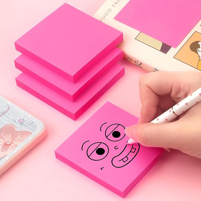 Sticky Notes 3x3 Pop Up with Bright Colors (Rose Red), 4 Pads 90 Sheets/Pad | Bright Rose Red Pop Up Self-Stick Notes Pads, 360 Sheets Total, Perfect for Daily Reminders, Study Notes, and Office Memos