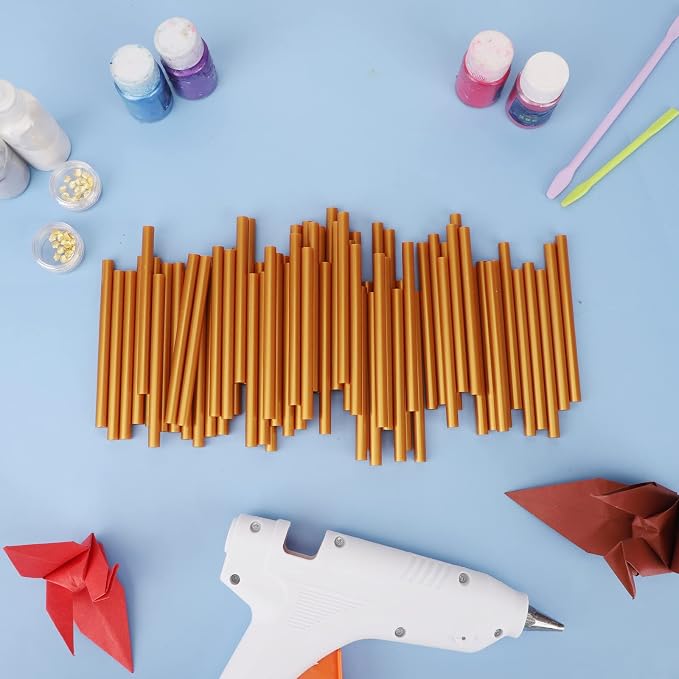 ENPOINT 120pcs Metallic Gold Hot Glue Sticks Mini - 4 x 0.27in Adhesive EVA Bulk Hot Glue Sticks for Car Dent Repair, Stamp Home Repair DIY Art Projects Bonding Woods Glass Paper Plastic Decoration