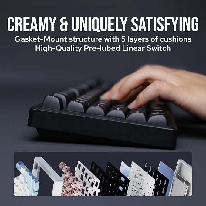 EPOMAKER Galaxy100 QMK/VIA Wireless Gaming Keyboard, Aluminum Shell, BT/2.4Ghz/USB-C, Pre-Lubed Hot-Swappable Linear Switches, NKRO, RGB Backlit (Black, Marble White Switch)