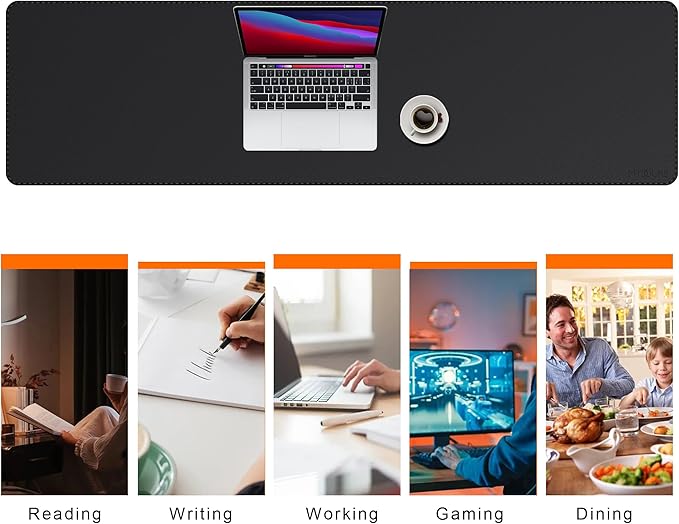 Mydours 59" x 15.7" Oversized PU Leather Desk Mat, Gaming Mouse Pad, Black | XXL Extended Waterproof Surfaces Desk Pad, for Home Office - Gaming Mouse Mat for Keyboard Laptop Computer