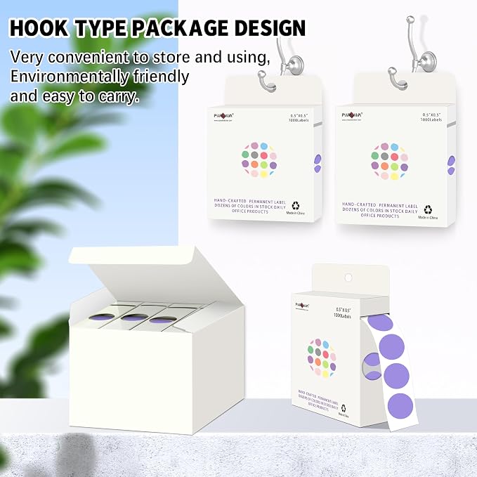 PARLAIM 1/2 Inch Round Permanent Adhesive Color-Code Dot Stickers, 4000 Stickers, 4 Roll Dispenser Box Lavender Circle Labels