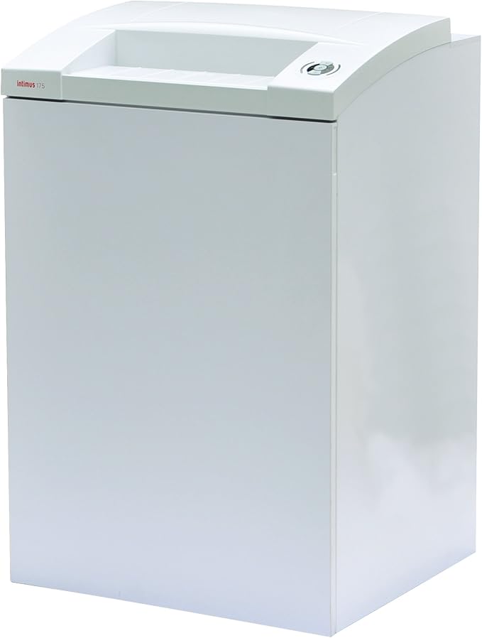 Intimus 297134 Model 175 CC3 Cross Cut Shredder - Accepts Paper Clips, Staples, Credit Cards, CD/DVDs, 3.5" Floppy Disks - Auto On/Off and Reverse, Low Noise Level, Mounted On Rollers For Flexible Use, Illuminated Indicators