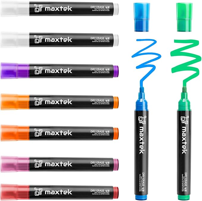 maxtek Neon Dry Erase Markers for Glass,Window Markers for Dry Erase Board,Chalkboard,LED Note Board,Acrylic Refrigerator Calendar,Bullet Tip,Low Odor,Assorted Colors,9 Count