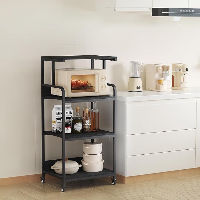 4 Tier Printer Stand with Wheels, Extra Large Tall Printer Table for Home Office, Printer and Shredder Stand with Storage Shelf (Black)
