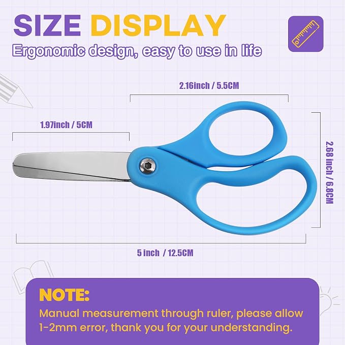 BURVAGY 30 Pack 5" Kids Scissors Safety Children Small Scissors for School | 5 Inch Kid Scissors Bulk Blunt Round Tip Scissors Children Student Scissors for Classroom Kindergarten Age 5-8 Comfort Grip