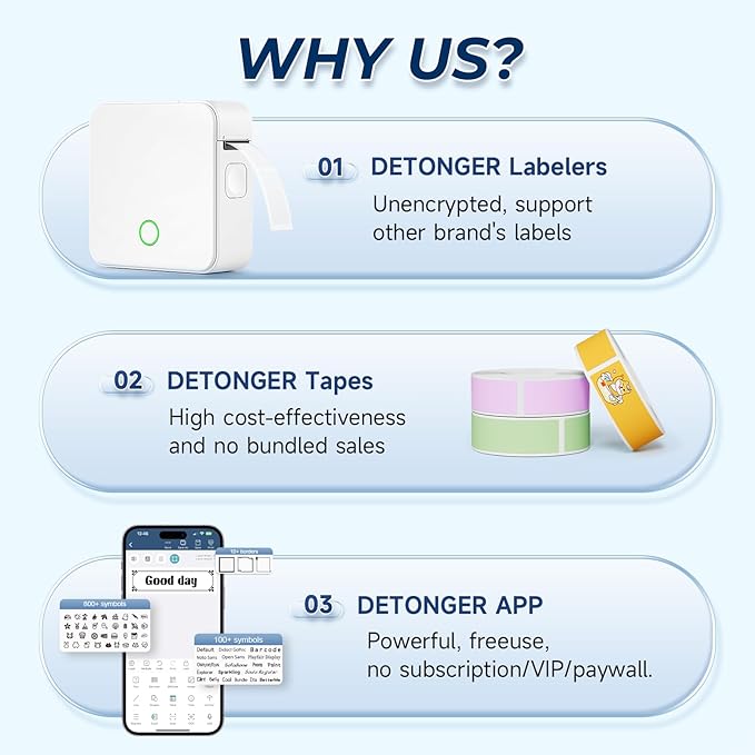 Label Maker Machine with Tape P0 Rechargeable Bluetooth Mini Label Printer Portable Small Thermal Labeling Machine Easy to Use for Home Office School Organization Battery Included White