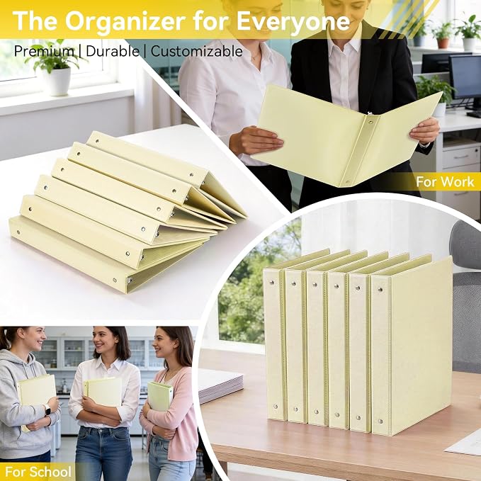 SUIN 1 Inch 3 Ring Binder, Clear 1'' View Presentation Binders with 2 Pockets, Fits 8.5 x 11 Letter Size, Durable Polypropylene, Non-Stick & PVC-Free for School, Office & Home (Brushed Yellow)