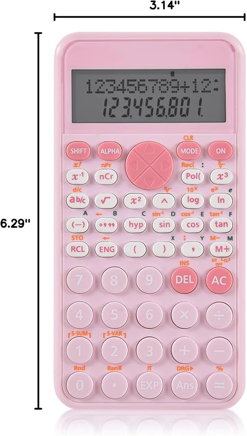 EooCoo Standard Scientific Calculator, Back to School Supplies for Students | Portable Pink School Supplies, Silent Buttons, 2-Line Display Calculator for Primary Middle High School & College Students