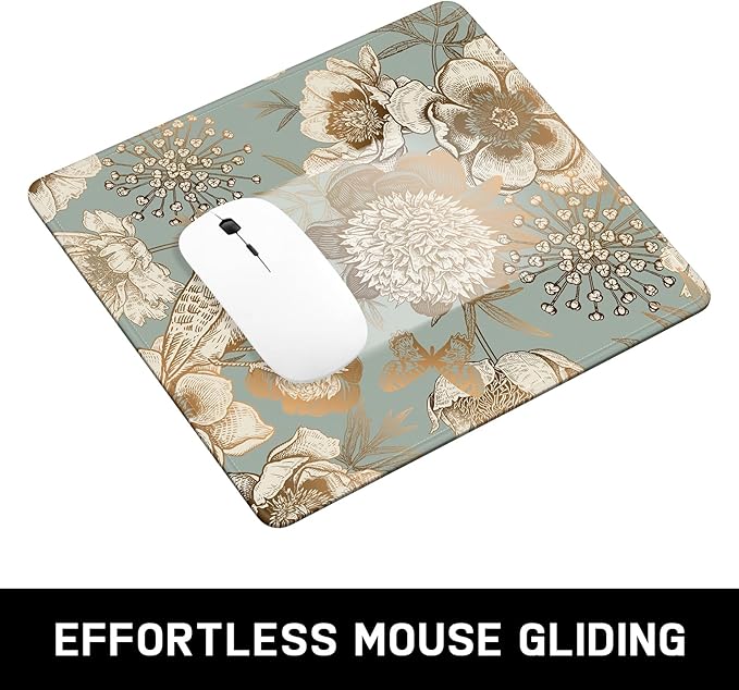 Mouse Pad, Minimalism Marble Style Computer Pad, Anti-Slip Rubber Mouse Mat with Stitched Edges for Gaming, Office, Laptop, PC, Women, 9" x 8" Thick 3 mm, Classical Flower and Bird