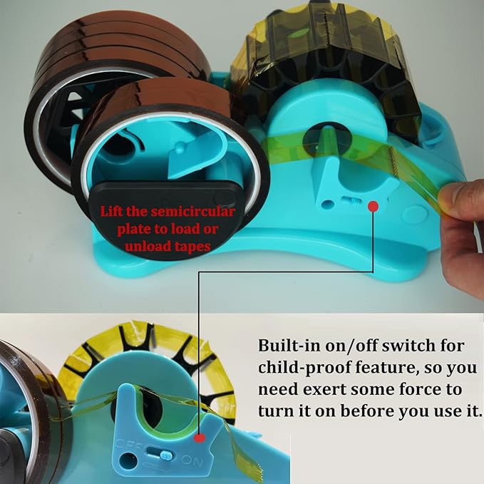 Blue Heat Tape Dispenser Sublimation - Multiple Roll Cut Heat Tape Dispenser to PreCut Heat Transfer Tape Heat Resistant Tape, Semi-Automatic Tape Dispenser 3" & 1" Core for Scotch Tapes