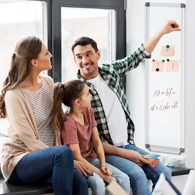 Ireer 2 Pcs Magnetic Dry Erase Board with a Tray to Do List Narrow Vertical Whiteboard for Door Wall Mounted Portable Aluminum Dry Erase Board for Home Office Kitchen Shop, 7.9" x 31.5"(White)