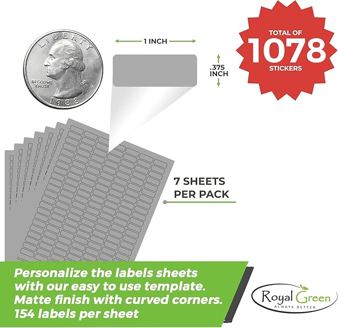 Printable Rectangle Labels, 1 x 0.375 Inch - 1078 Pack | Gray printable labels for inkjet & laser printers. Template included.