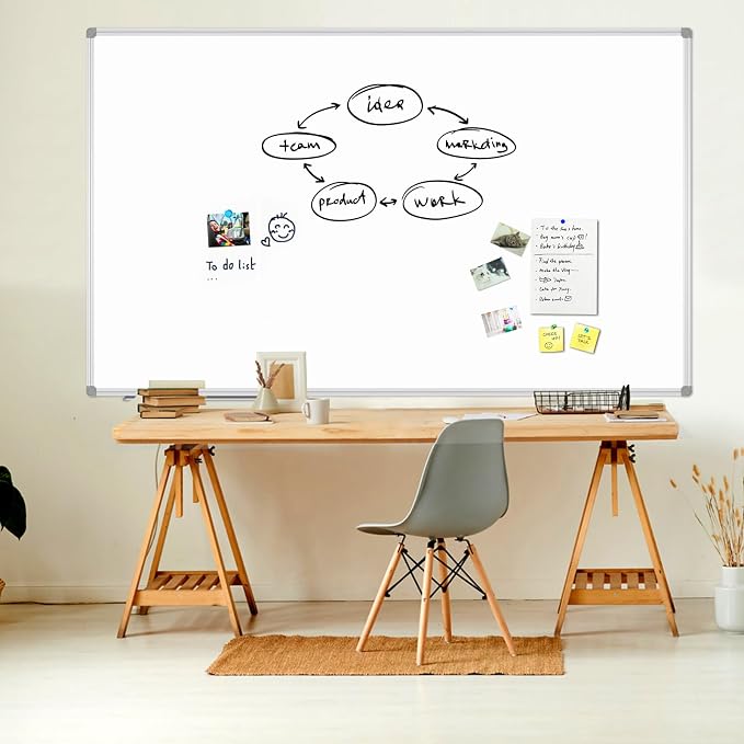 Magnetic Dry Erase Board 96 x 48 inches, Large 4" x 8" Whiteboard for wall, Silver Aluminum Frame Wall Mounted Board for Office Home and School