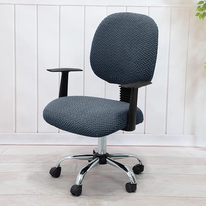 MIFXIN Stretch Computer Office Chair Covers 2 Piece Jacquard Elastic Slipcovers Furniture Protector for Rotating Computer Chairs, Backrest Cover & Seat Cover, NO Chair (Grey Blue)