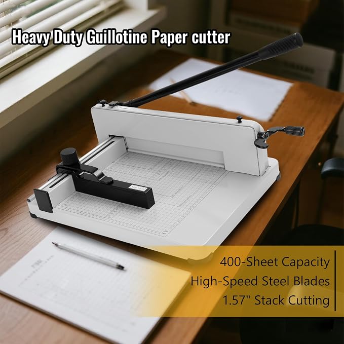 Guillotine Paper Cutter Heavy Duty 400 Sheet Capacity,Paper Cutter 12 Inch for A4 Paper with HSS Blade,Industrial Commercial Trimmer for Office,School,Print Shop,Safety Lock & Clear Grids