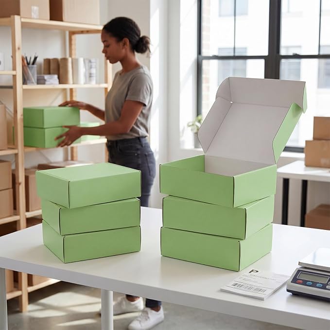12x9x4 in Cardboard Shipping Boxes Set of 6, Gift Box Pastel Green | Bright Color, Glossy Cardboard, Easy Fold, Shape Well, Self locking, Gift Wrap, Theme Packaging, Small Business Branding