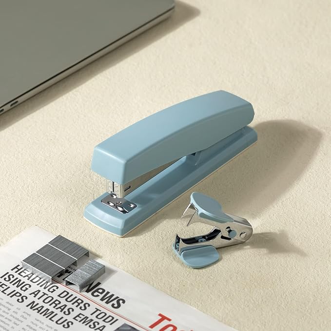 Deli Stapler, 2000 Staples and 2 Staple Removers, 2 Pack, Blue | 25 Sheet Capacity, Desktop Stapler