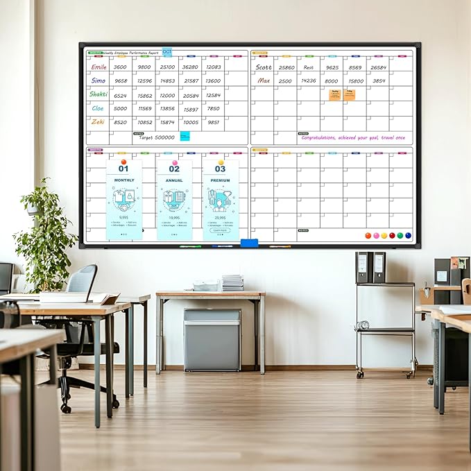 Large Dry Erase Calendar for Wall 72" x 40", 4 Month Calendar | Whiteboard Calendar Dry Erase for Wall, Black Aluminum Frame Bulletin Board for Office Home and School