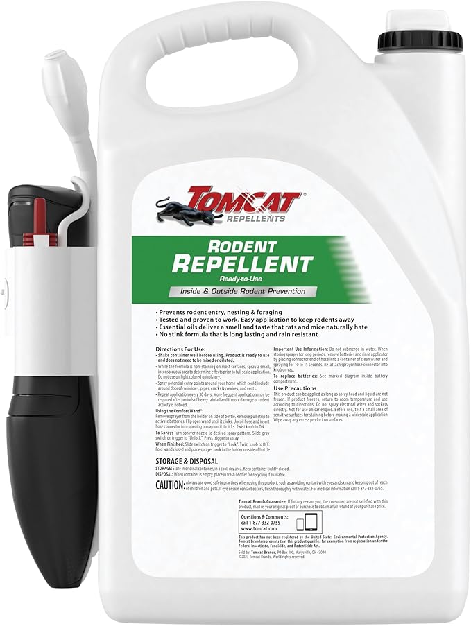 Tomcat Repellents Rodent Repellent Ready-to-Use — Indoor & Outdoor Mouse and Rat Deterrent with Peppermint, Cinnamon & Garlic Essential Oils, 1 Gallon, 1 gal.