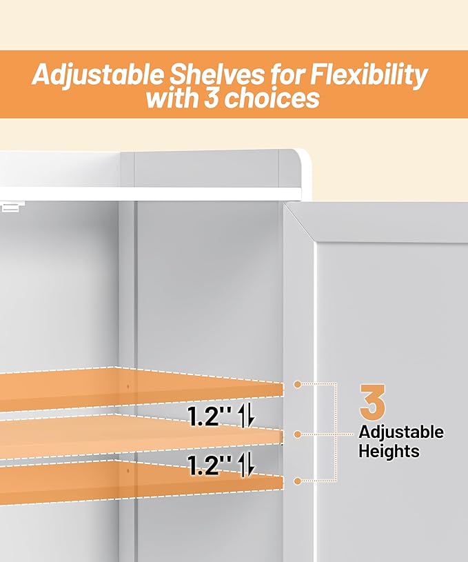Tall Bathroom Storage Cabinet, Bathroom Floor Cabinet with 6 Barn Doors, 11.6''D x 22.6''W x 60.2''H, Adjustable Shelves, Linen Pantry Cabinet, for Kitchen Living Room, Entryway, White