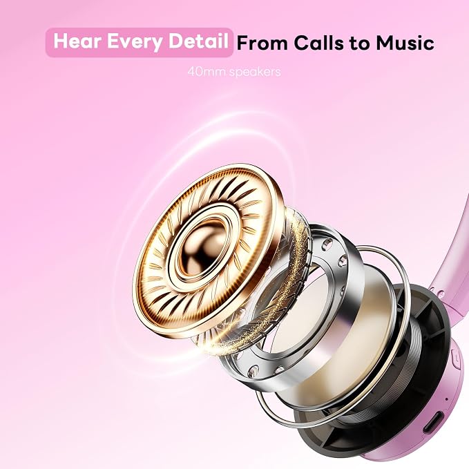 Wireless Headset with Mic for Work, Bluetooth Headset, Mic Clear Calls, Wireless Headphones with AI Noise Cancelling Microphone (Bluetooth 5.3 & Mic Mute), USB Dongle, for PC/Zoom(Pink)