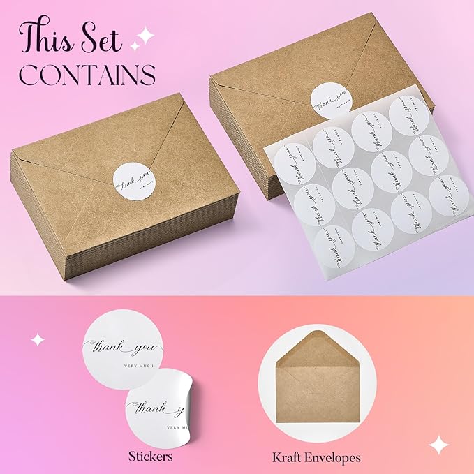 2400PACK Kraft 5X7 Envelopes,Brown A7 Envelopes Self Seal for Weddings, Invitations, Photos, Postcards, Greeting Cards Mailing,Baby Shower, Graduation With Thank You Stickers