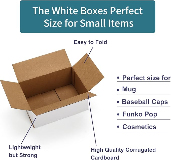 Shipping Boxes 7x5x3 Set of 25, White Corrugated Cardboard Box for Mailing Business Packaging