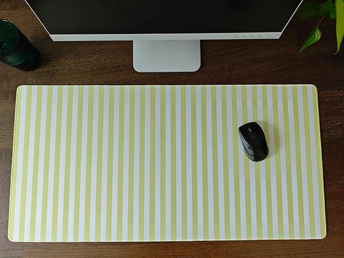 Yellow Striped Desk Mat Cute Pastel XXL Large Gaming Mouse Pad Desk Pad Kawaii Aesthetic Home Office Decor Cozy Keyboard Laptop Computer Mat