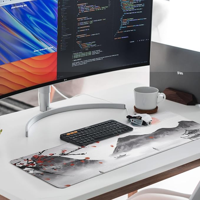 Japanese Cherry Blossom Gaming Mouse Pad Large Desk Mat,Big Desk Pad with Stitched Edge Non-Slip Rubber Base,Office Decor Organizers and Accessories
