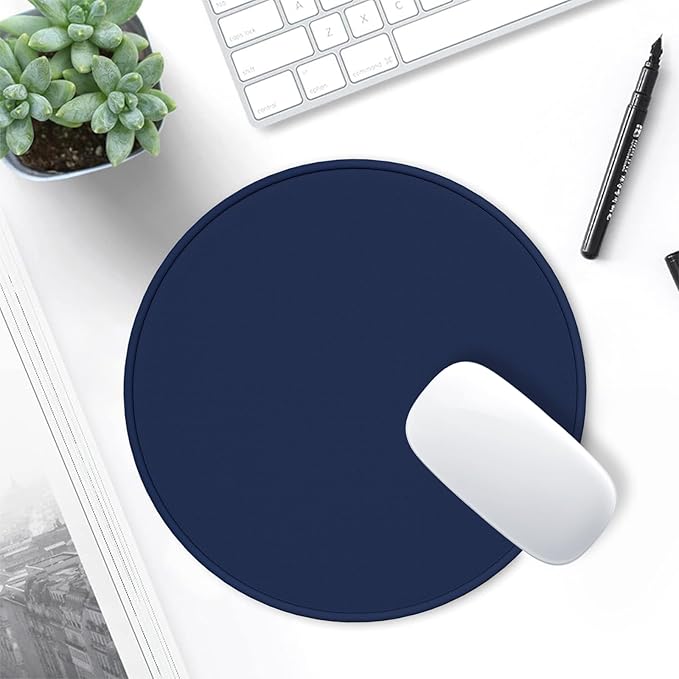 Hsurbtra Mouse Pad, Premium-Textured Small Round Mousepad 8.7 x 8.7 Inch Navy Blue, Stitched Edge Anti-Slip Waterproof Rubber Pretty Cute Computer Mat for Office Home Gaming Laptop Men Women Kids