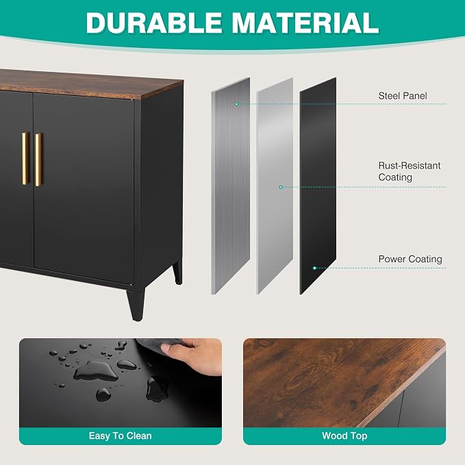 Black Storage Cabinet with Doors and Shelves,30 inch Pantry Cabinet Sideboard with Leg,Small Accent Cabinets with Storage,Side Floor Cabinets for Home,Kitchen,Coffee Bar,Dining/Living Room