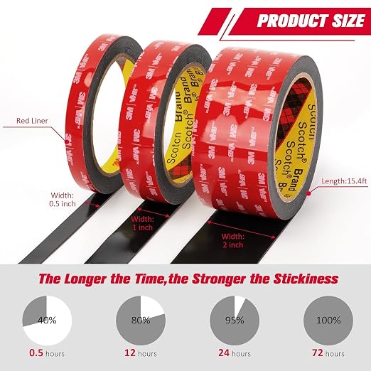 3M Double Sided Tape 0.75" x 15.4 Ft 2 Pack Heavy Duty 5925 Black | Mounting Tape Foam Tape Strong Adhesive for Car Décor Home Office Logos