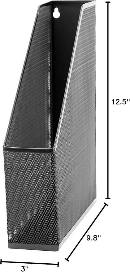 U Brands Mesh Steel Magazine File Holder,Size 12.5" x 9.8" x 3",Black,(Pack of 12)